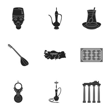 Türkiye'de Siyah tarzında Icons set. Türkiye'de vektör simge stok çizim büyük toplama