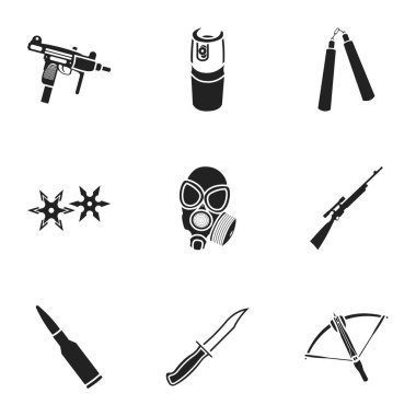 Silah simge siyah stil ayarlamak. Silah vektör simge stok çizim büyük toplama