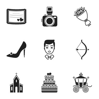 Set simgeler siyah tarzında ayıklayacaktır. Düğün vektör simge stok çizim büyük toplama