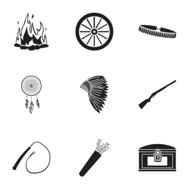Vahşi Batı simgeler siyah tarzında ayarlayın. Vahşi Batı vektör simge stok çizim büyük toplama