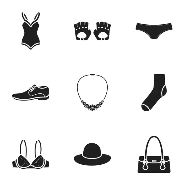 Kleider setzen Ikonen im schwarzen Stil. große Sammlung von Kleidung Vektor Symbol Stock Illustration — Stockvektor