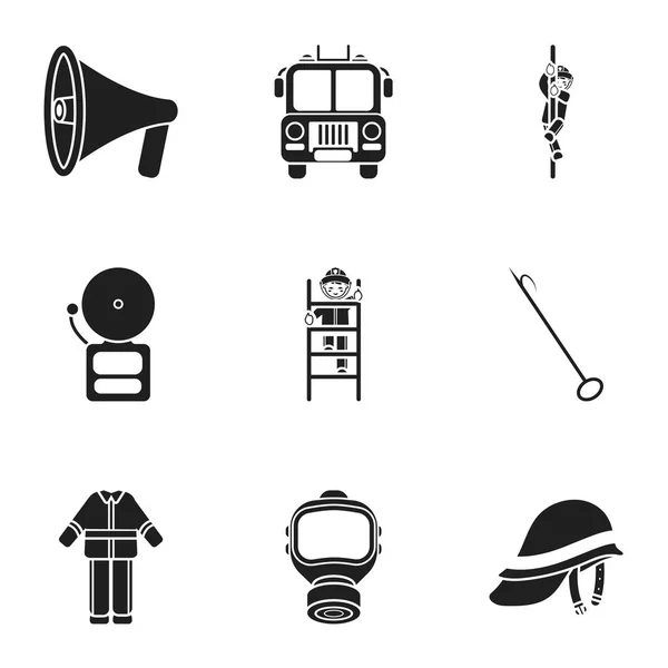 Fire department set icons in black style. Big collection of fire department vector symbol stock illustration — Stock Vector