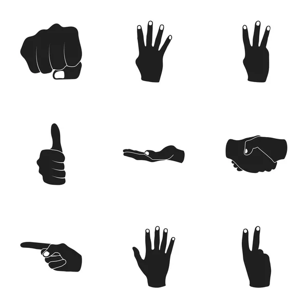 Los gestos de la mano establecen iconos en estilo negro. Gran colección de gestos de mano vector símbolo stock ilustración — Vector de stock