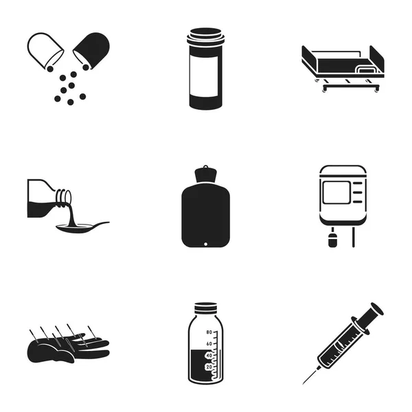 Orvosi és kórházi készlet ikonok-ban fekete stílus. Nagy gyűjteménye orvosi és kórházi vektor szimbólum stock illusztráció — Stock Vector