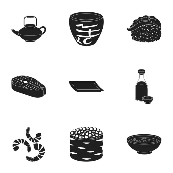 Sushi establece iconos en estilo negro. Gran colección de sushi vector símbolo stock ilustración — Vector de stock