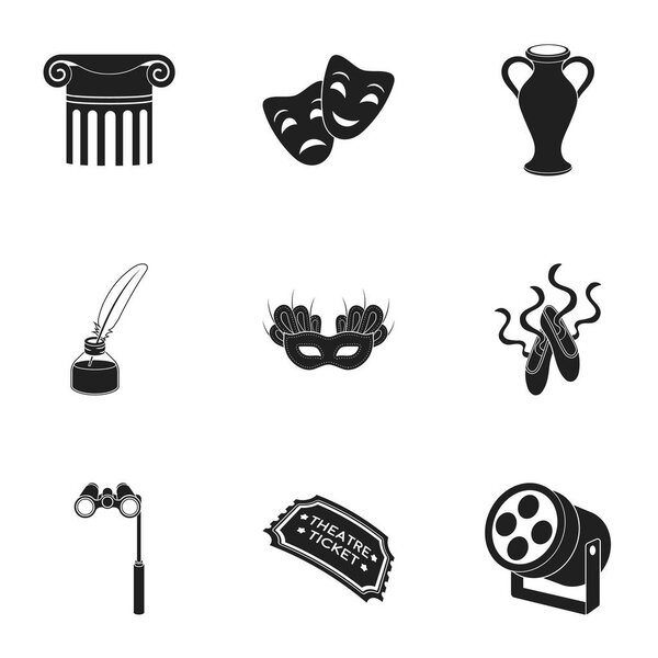 Theater set icons in black style. Big collection of theater vector symbol stock illustration