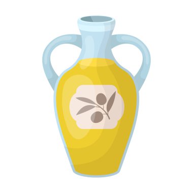 Bir şişe zeytinyağı simgesi beyaz arka plan üzerinde izole karikatür tarzı. İspanya ülke sembol stok vektör çizim.