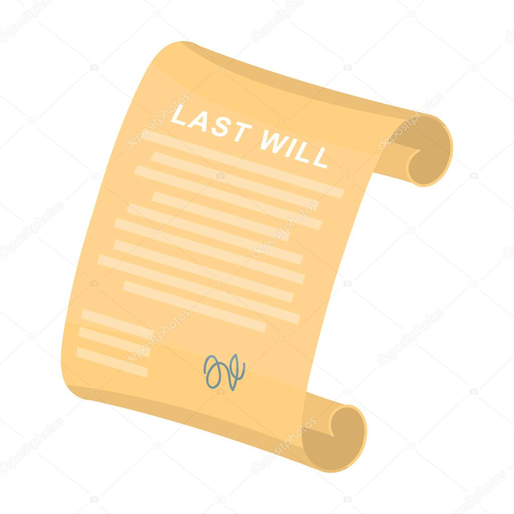 Last will icon in cartoon design isolated on white background. Funeral ceremony symbol stock vector illustration.