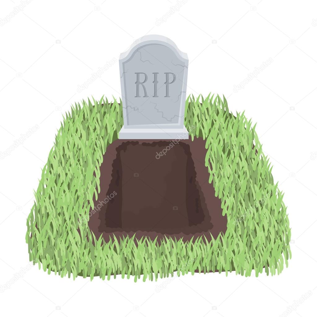 Grave icon in cartoon style isolated on white background. Funeral ceremony symbol stock vector illustration.