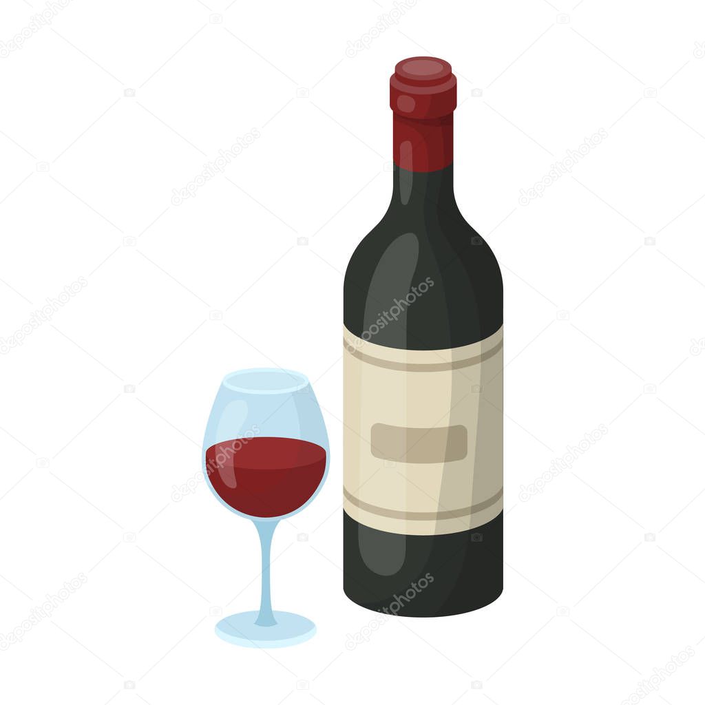 Spanish wine bottle with glass icon in cartoon style isolated on white background. Spain country symbol stock vector illustration.