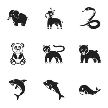 Hayvanlar simgeler siyah tarzında ayarlayın. Büyük hayvanlar topluluğu sembol stok illüstrasyon vektör