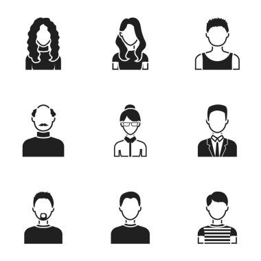 Avatar siyah tarzında Icons set. Avatar vektör simge stok çizim büyük toplama