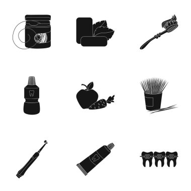 Diş Bakımı simgeler siyah tarzında ayarlayın. Diş Bakımı vektör simge stok çizim büyük toplama