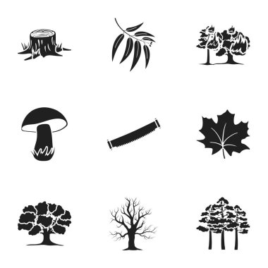 Orman simgeler siyah tarzında ayarlayın. Orman vektör simge stok çizim büyük toplama