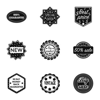 Etiket simge siyah stil ayarlayın. Etiket vektör simge stok çizim büyük toplama