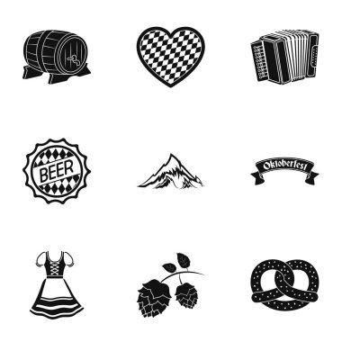 Oktoberfest simgeler siyah tarzında ayarlayın. Oktoberfest vektör simge stok çizim büyük toplama