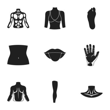Vücut parçası simgeler siyah tarzında ayarlayın. Vücut vektör simge stok illüstrasyon parçası büyük toplama