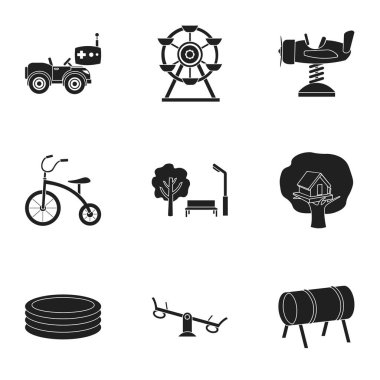 Bahçe set simgeler siyah tarzında oynamak. Büyük toplama oyun Bahçe vektör simge stok çizim