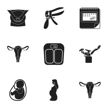 Gebelik simgeler siyah tarzında ayarlayın. Gebelik vektör simge stok çizim büyük toplama
