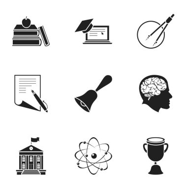 Okul simgeler siyah tarzında ayarlayın. Okul vektör simge stok çizim büyük toplama