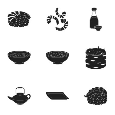 Suşi simgeler siyah tarzında ayarlayın. Suşi vektör simge stok çizim büyük toplama