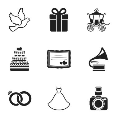 Set simgeler siyah tarzında ayıklayacaktır. Düğün vektör simge stok çizim büyük toplama