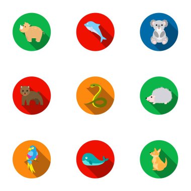 Hayvanlar simgeler düz stil ayarlayın. Büyük hayvanlar topluluğu sembol stok illüstrasyon vektör