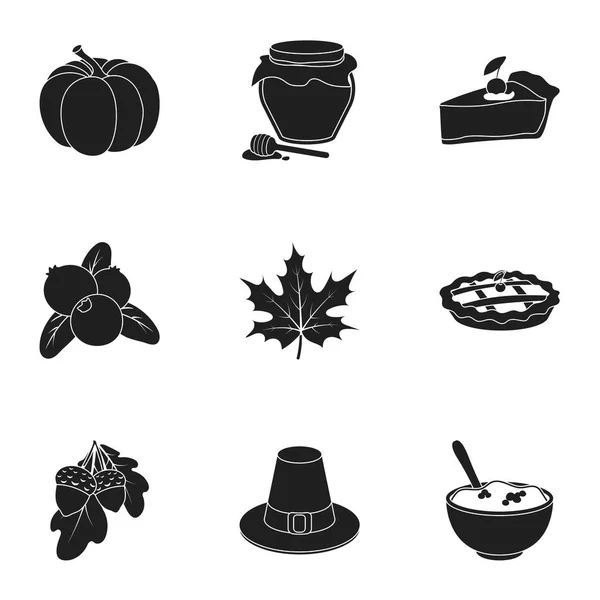 Canadian Thanksgiving Day establece iconos en estilo negro. Gran colección de canadienses Día de Acción de Gracias vector símbolo stock illustration — Vector de stock