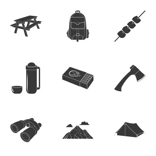 Camping conjunto de iconos en estilo negro. Gran colección de camping vector símbolo stock ilustración — Archivo Imágenes Vectoriales