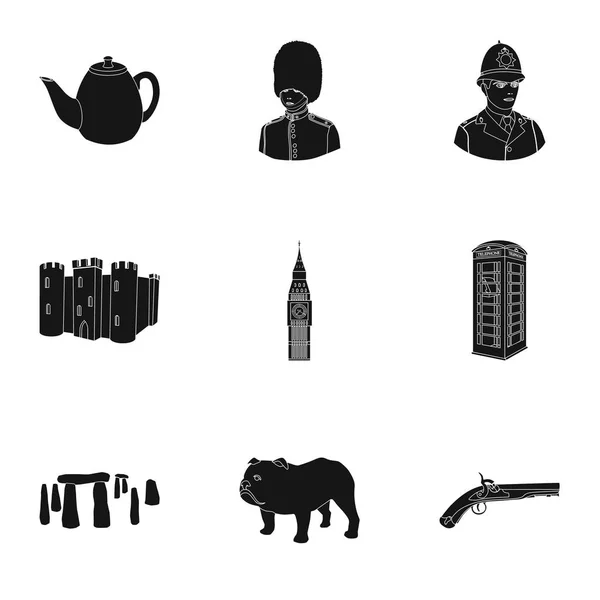 Angleterre pays mis icônes dans le style noir. Grande collection de pays Angleterre vecteur symbole illustration stock — Image vectorielle
