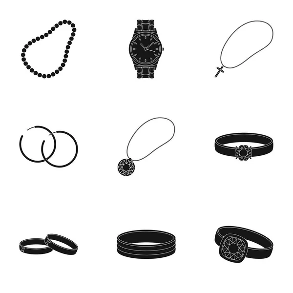 Joyería y accesorios establecen iconos en estilo negro. Gran colección de joyas y accesorios vector símbolo stock ilustración — Vector de stock