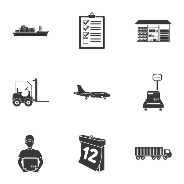 Logistieke set pictogrammen in zwarte stijl. Grote verzameling van logistieke vector symbool stock illustratie — Stockvector