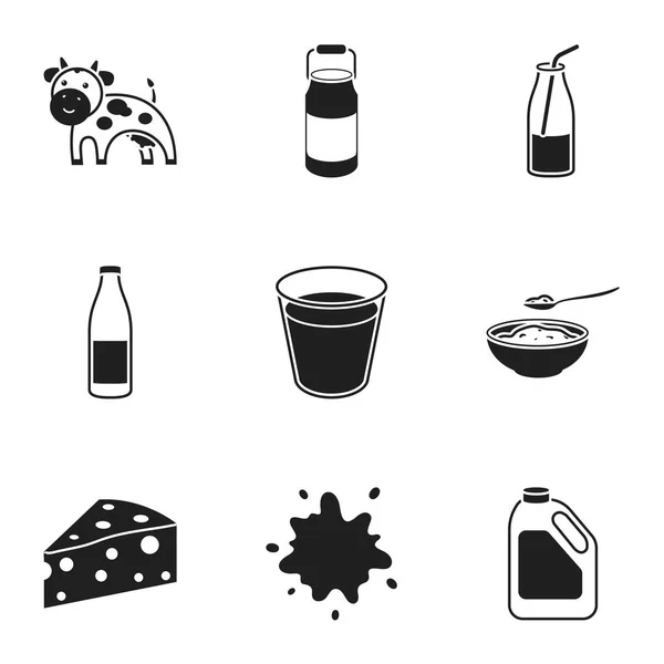 Ensemble de lait icônes dans le style noir. Grande collection de symbole vecteur de lait illustration de stock — Image vectorielle