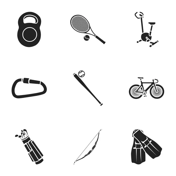 Sport- und Fitnesssymbole im schwarzen Stil. Große Sammlung von Sport und Fitness Vektor Symbolstock Illustration — Stockvektor