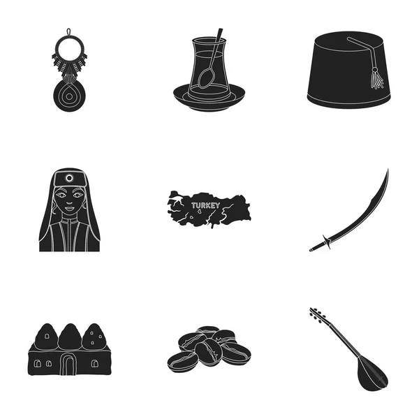 Turchia set icone in stile nero. Grande collezione di Turchia vettoriale simbolo stock illustrazione — Vettoriale Stock