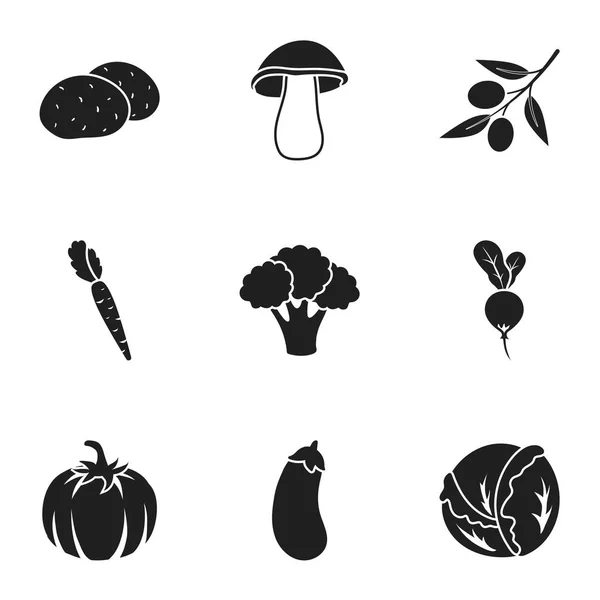 Vegetais definir ícones em estilo preto. Grande coleção de vegetais vetor símbolo estoque ilustração — Vetor de Stock