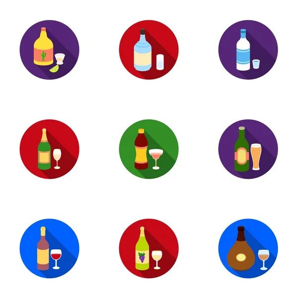 Set d'alcool icônes dans le style plat. Grande collection d'alcool vectoriel symbole illustration stock — Image vectorielle