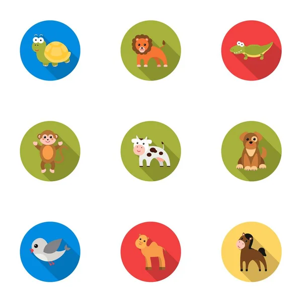 Животные устанавливают иконки в плоском стиле. Большая коллекция изображений векторных символов животных — стоковый вектор