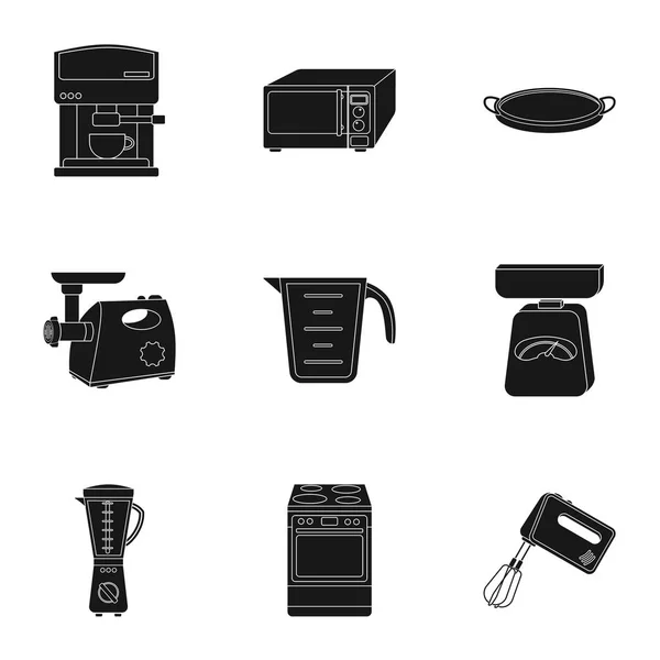 Keuken stel pictogrammen in zwarte stijl. Grote verzameling van keuken vector symbool stock illustratie Vectorbeelden