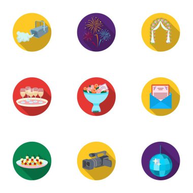 Olay hizmeti simgeler düz stil ayarlayın. Olay hizmeti vektör simge stok çizim büyük toplama