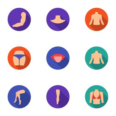Vücut parçası düz stil Icons set. Vücut vektör simge stok illüstrasyon parçası büyük toplama