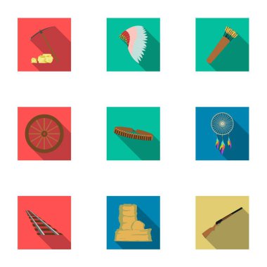 Vahşi Batı simgeler düz stil ayarlayın. Vahşi Batı vektör simge stok çizim büyük toplama