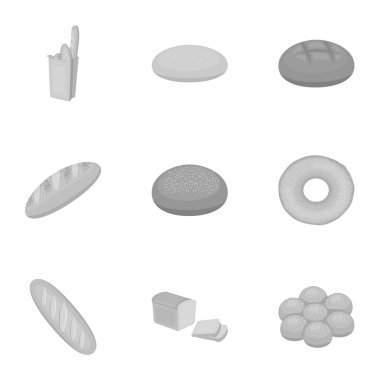 Ekmek, tek renkli bir tarzda Icons set. Ekmek vektör simge stok çizim büyük toplama