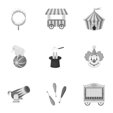 Sirk tek renkli bir tarzda Icons set. Sirk vektör simge stok çizim büyük toplama