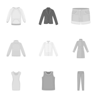 Giysi, tek renkli bir tarzda Icons set. Giysi büyük koleksiyonu sembol stok illüstrasyon vektör