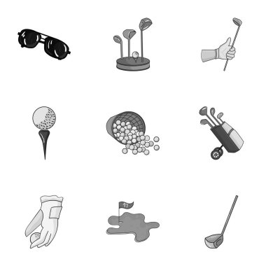 Golf club, tek renkli bir tarzda Icons set. Golf kulübü vektör simge stok çizim büyük toplama