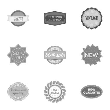 Etiket, tek renkli bir tarzda Icons set. Etiket vektör simge stok çizim büyük toplama