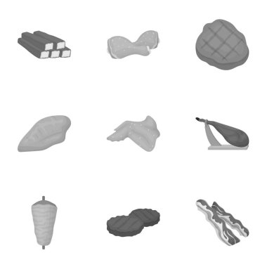 Etler, tek renkli bir tarzda Icons set. Etler büyük toplama sembol stok illüstrasyon vektör