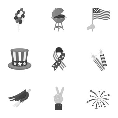 Vatansever gün tek renkli bir tarzda Icons set. Vatansever gün vektör simge stok çizim büyük toplama