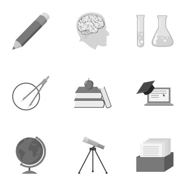 Okul tek renkli bir tarzda Icons set. Okul vektör simge stok çizim büyük toplama